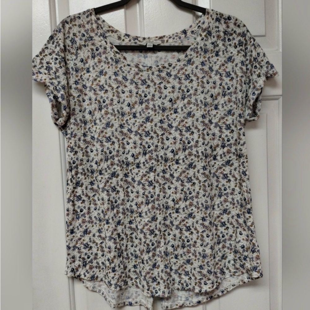 Lucky Brand Short Sleeve Tee shirt White with Blue pink yellow Floral Print L